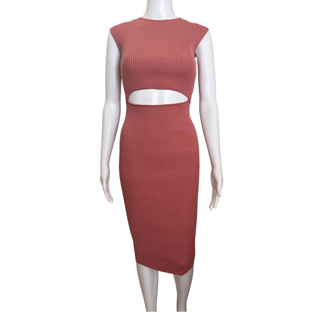 Aritzia Wilfred Cutout Knit Ribbed Midi Sweater Dress Dusty Rose XS